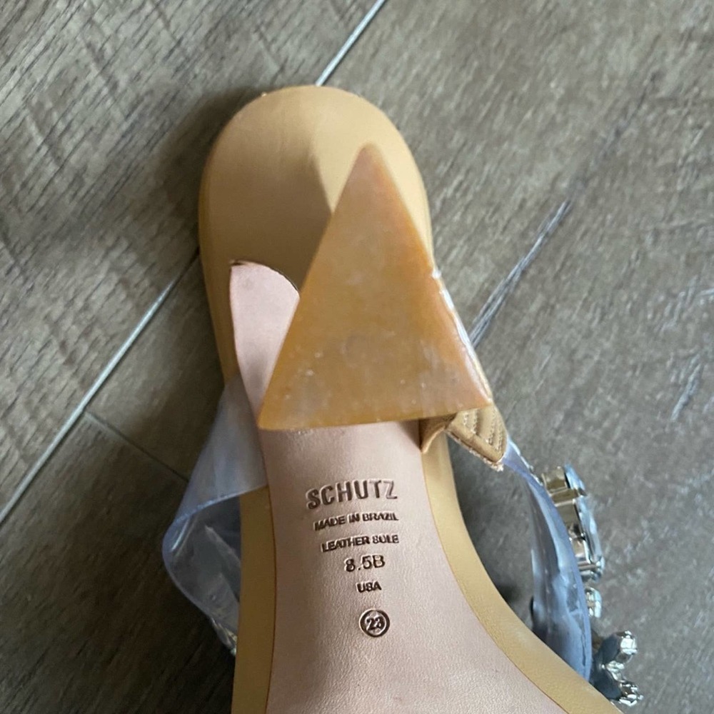 NWB SCHUTZ Laureen Vinyl & Crystal Sandal Light Wood 8.5 - Picture 7 of 8